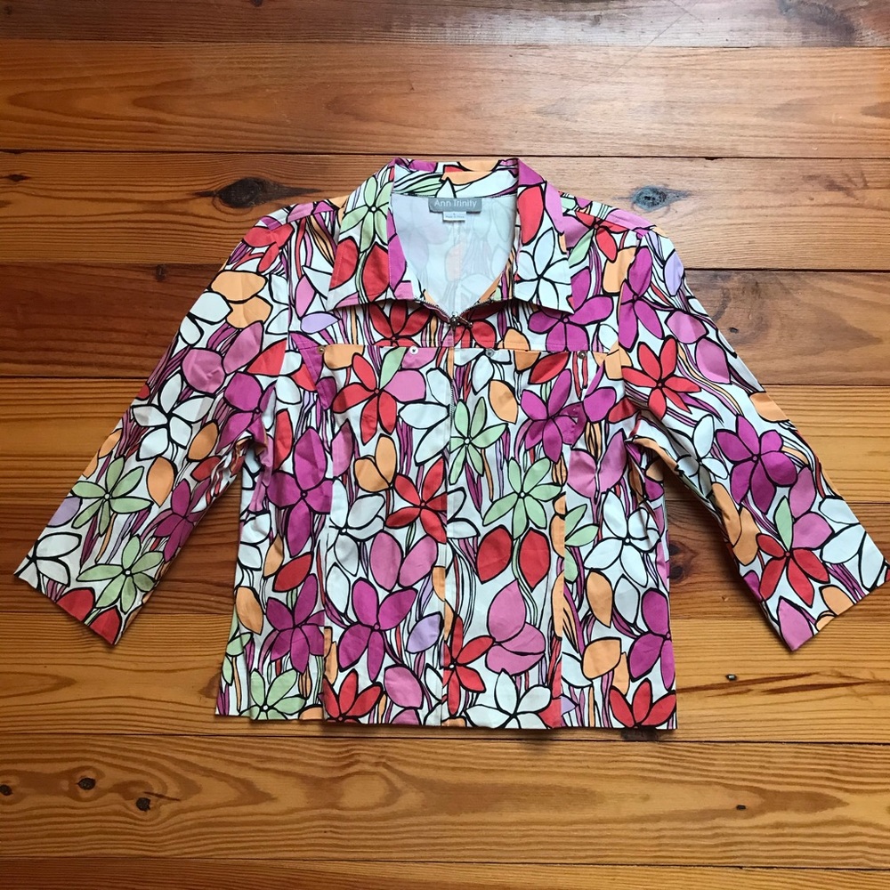 Ann Trinity Floral Zip Up Jacket, EUC, L - Picture 3 of 15